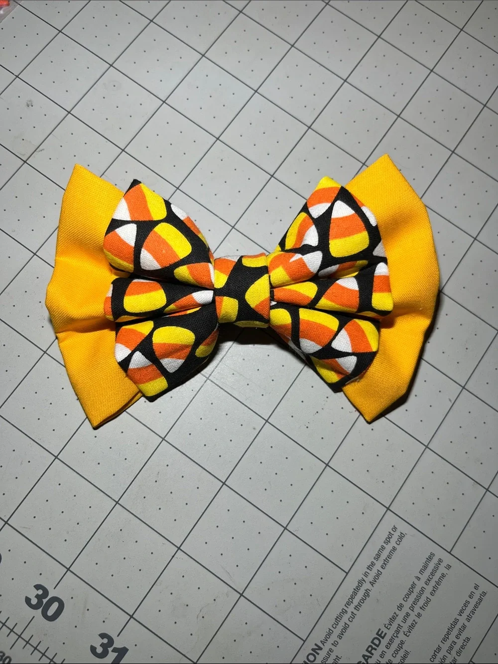 Yellow Candy Corn Pattern Double Bow Hair Clip for Kids